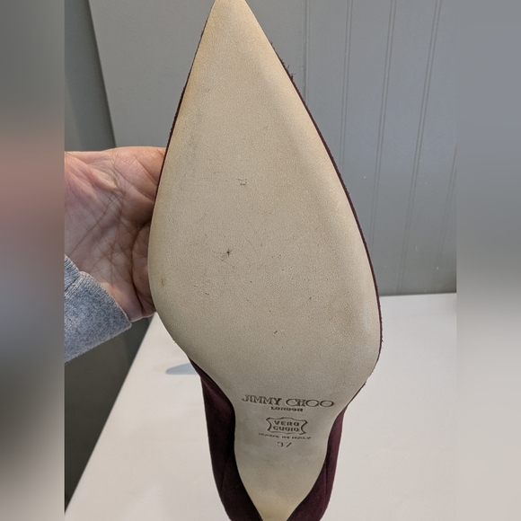 NIB Jimmy Choo Elegant Burgundy Suede Margo Vamp Pumps, SZ 37 - Picture 6 of 8